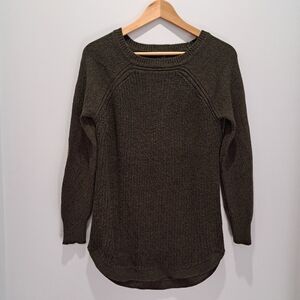 Olive Chunky Marled Knit Elbow Patch Cozycore Cabin Cottage Sweater Womens M